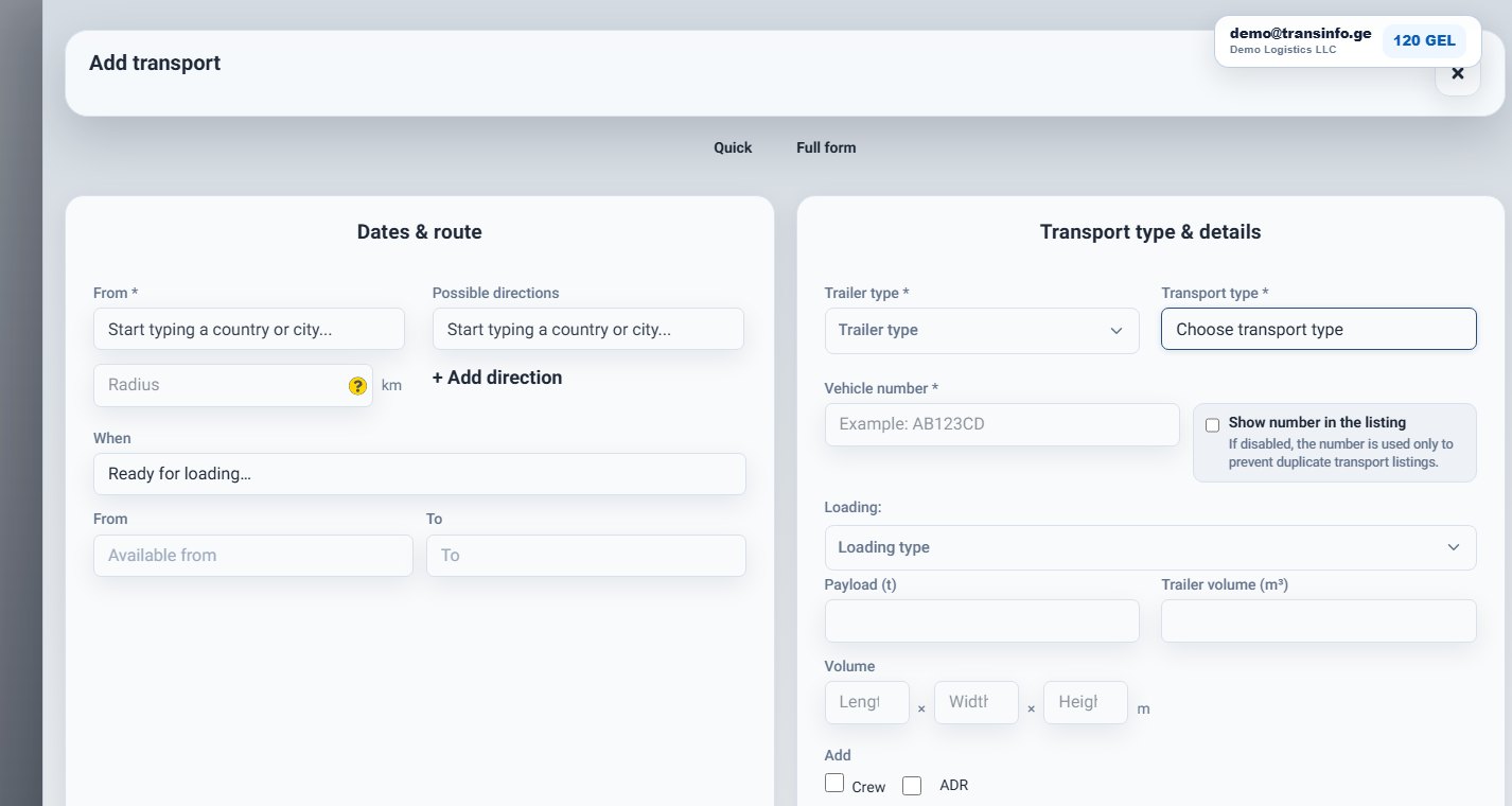 Add transport. Vehicle availability form